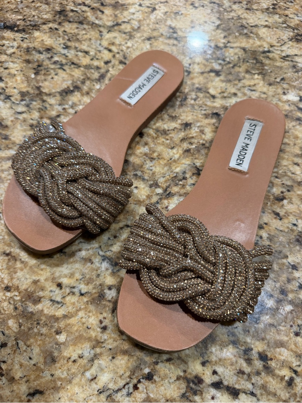 Steve Madden Gold-Tone Knotted Slide Sandals